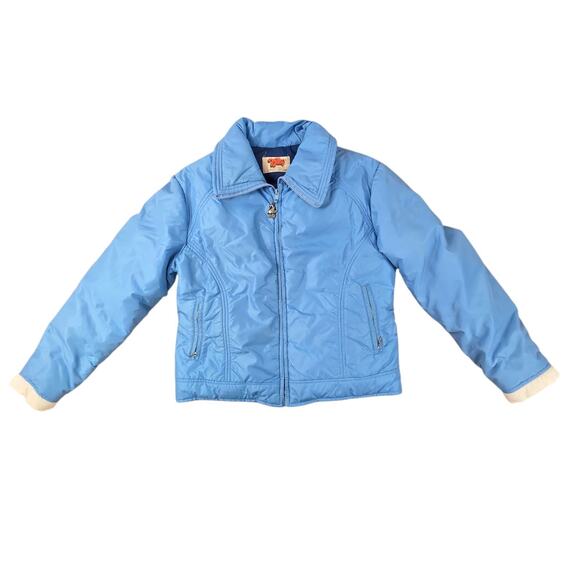 VINTAGE Comfy Bomber Jacket Coat Small Goose Down Blue Made In USA Outdoor - Picture 1 of 7